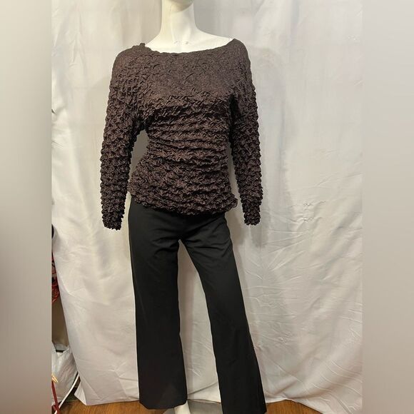 Brown Y2K Popcorn Stretchy Top - Picture 1 of 13